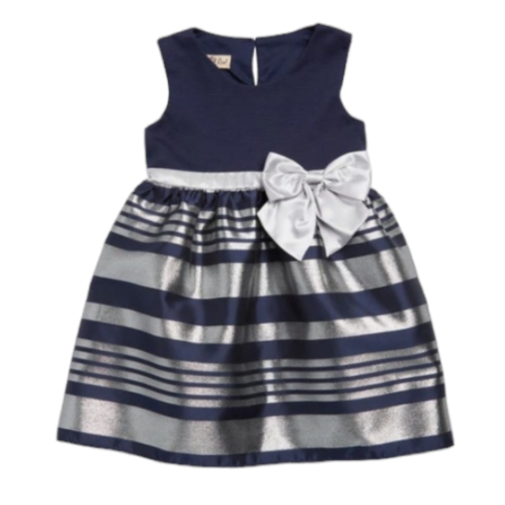 Purple Rose 6x KIDS' STRIPE BOW DRESS IN NAVY silver